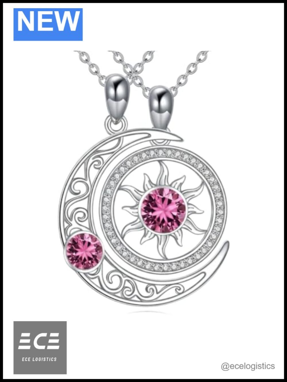 Sun and Moon Couples Necklace Matching Birthstone Pendant
